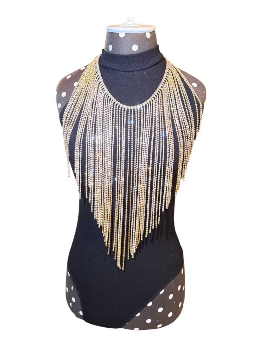 Modern Gold Tone Rhinestone Fringe Statement Necklace